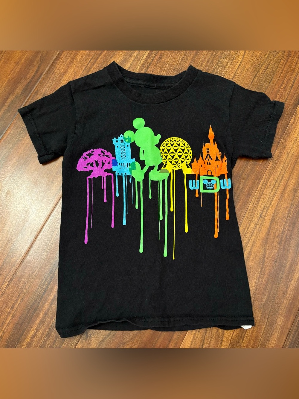 Walt Disney World 4 Parks Paint Drip Black Short Sleeve Tee Shirt